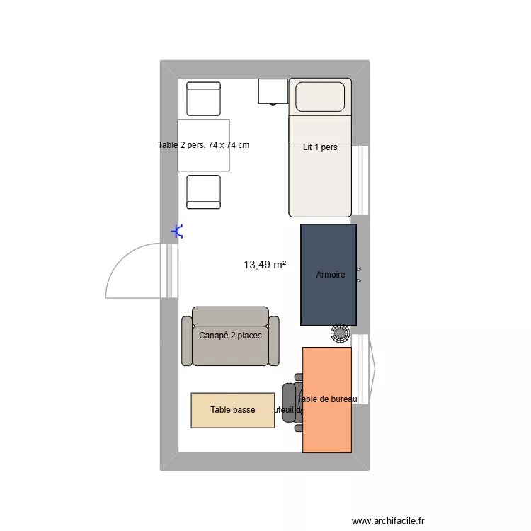 chambre. Plan de 1  et 13 m²