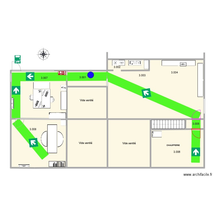 RDC S1P_ détecteurs. Plan de 5 pièces et 107 m2