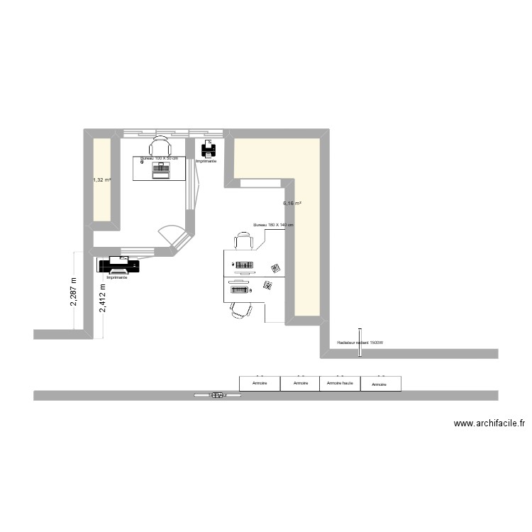 bureau v2. Plan de 2 pièces et 7 m2
