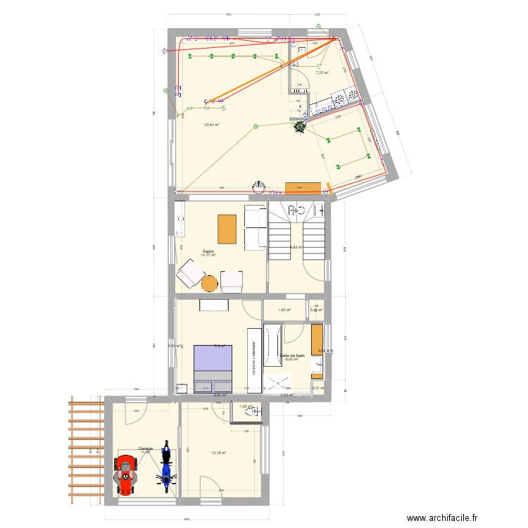 Troisgots plan cuisine électricité. Plan de 32 pièces et 223 m2