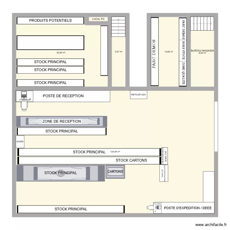 magasin. Plan de 6 Pièces et 184 m² magasin. Plan de 6 Pièces et 184 m²