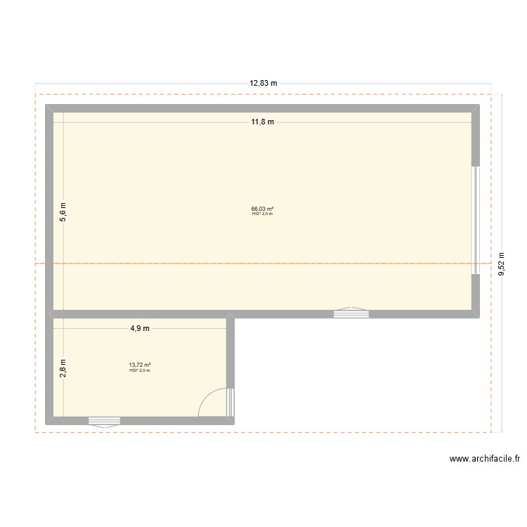 garage. Plan de 2 pièces et 80 m2