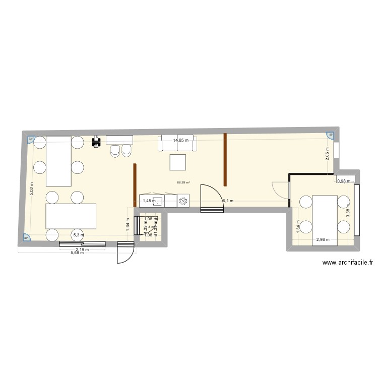 Plan futur bureau MELKO ENERGIE. Plan de 2 pièces et 68 m2