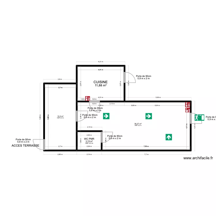 Plan apr&egrave;s travaux YUNA RESTAURANT. Plan de 4  et 67 m²