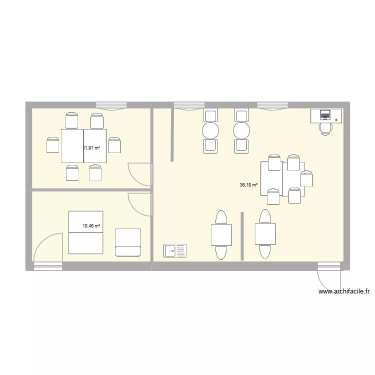 ueea jda. Plan de 3  et 59 m²