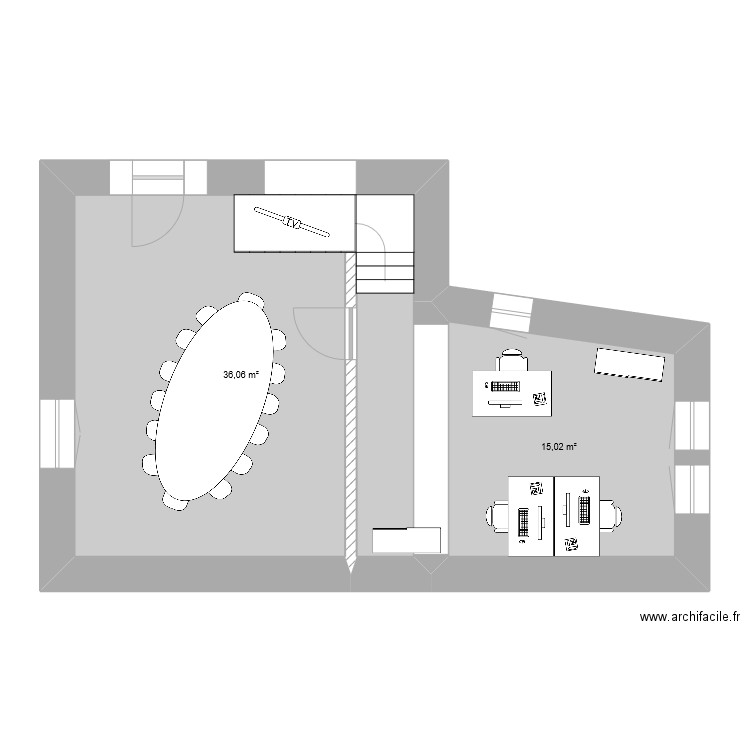 Salle visio v2. Plan de 2 pièces et 51 m2
