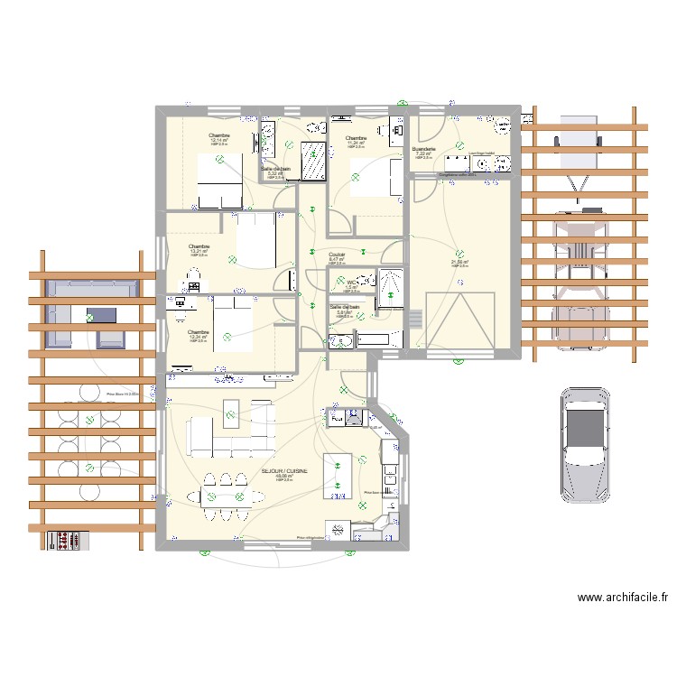 Modèle P-P AIGUE MARINE. Plan de 11 pièces et 147 m2