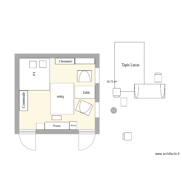Séjour 2. Plan de 1 pièce et 19 m2