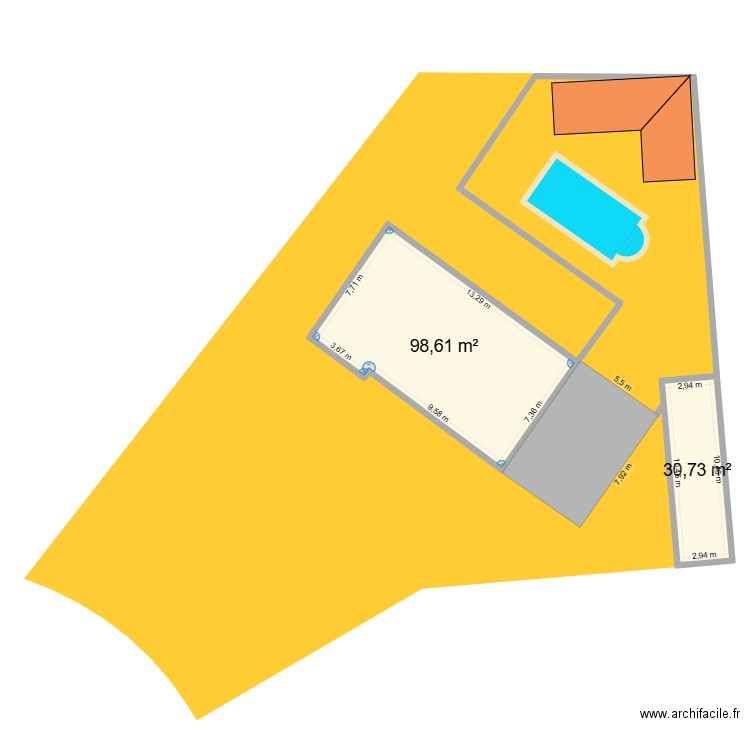 permis de construire. Plan de 2 pièces et 129 m2