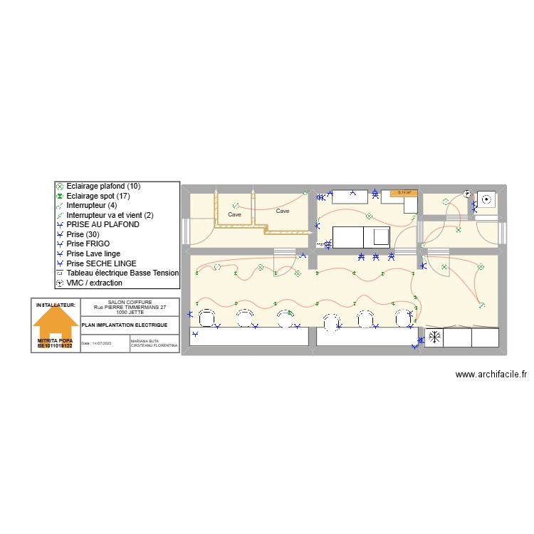 SALON COIFFURE. Plan de 8 pièces et 44 m2