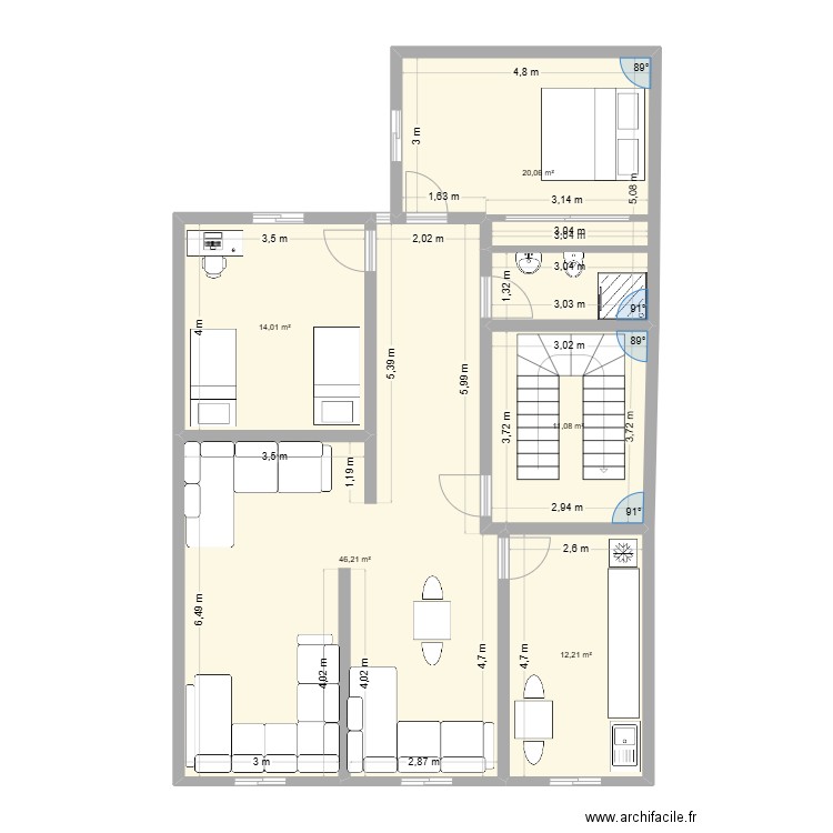 Plan 132. Plan de 5 pièces et 104 m2