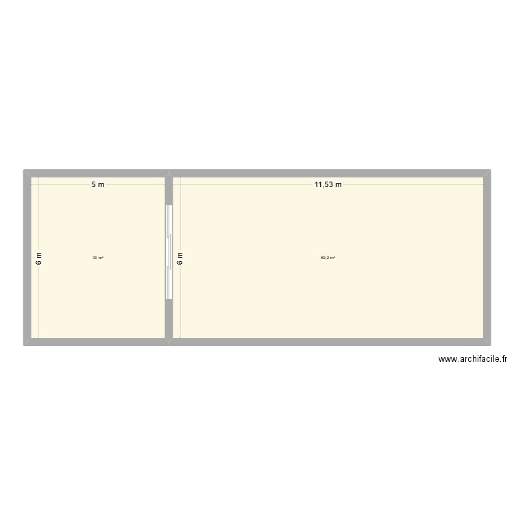 pièce unitaire. Plan de 2 pièces et 99 m2