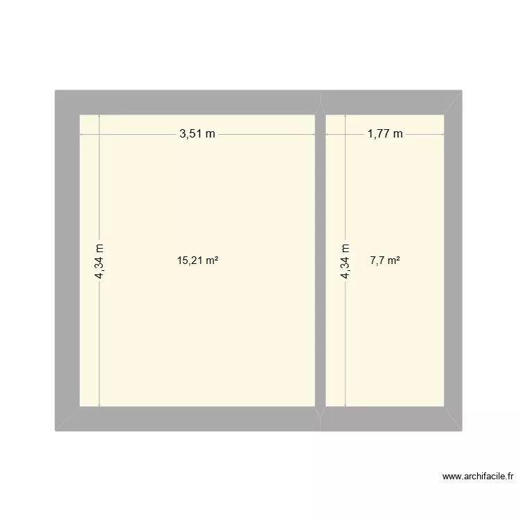 TFE. Plan de 2 pièces et 23 m²