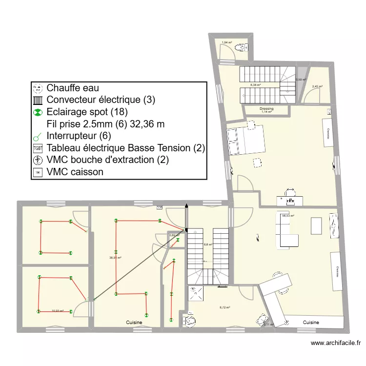 Plan luminaire APT5 CDL. Plan de 12 pièces et 139 m²