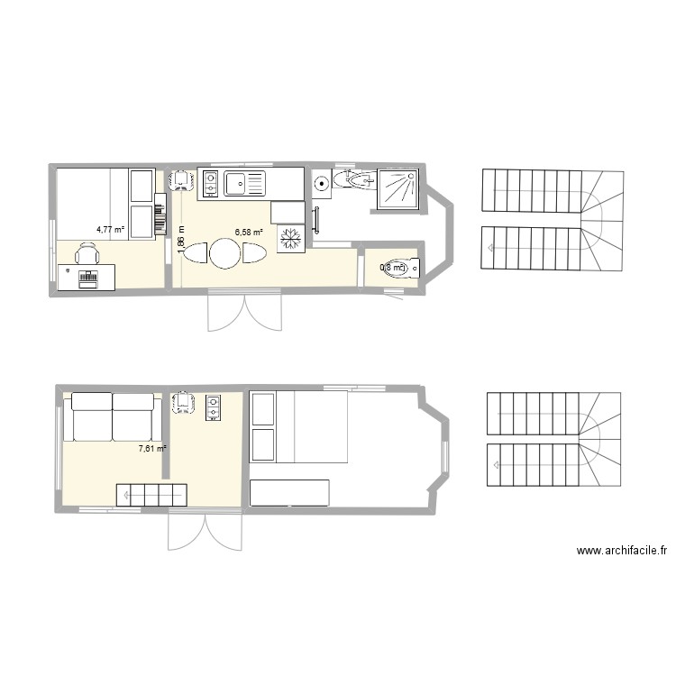 X2K. Plan de 4 pièces et 20 m2