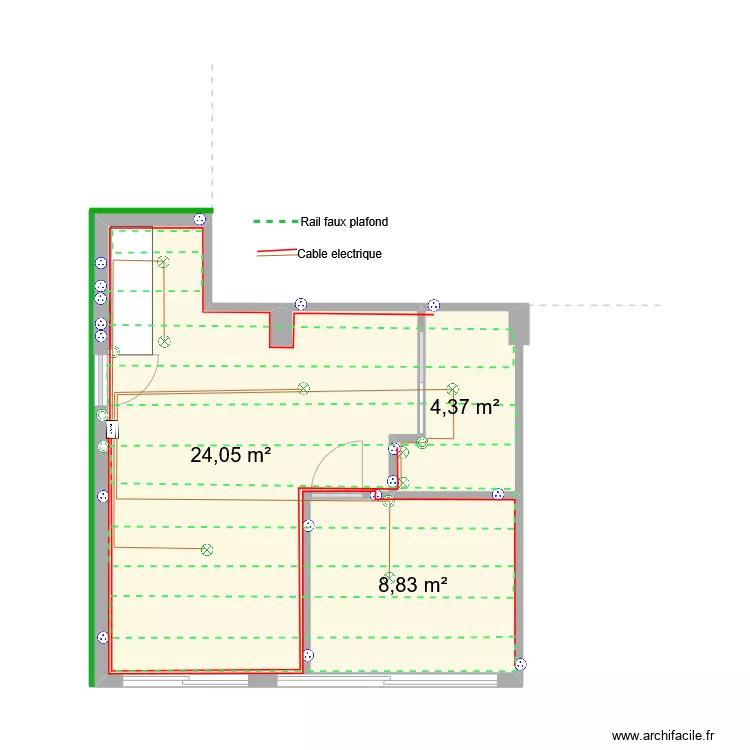 Studio electricite  et rail placo plafond. Plan de 