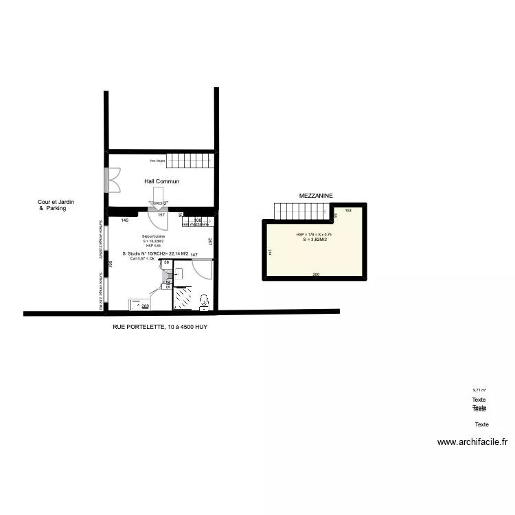 portelette. Plan de 1  et 10 m²