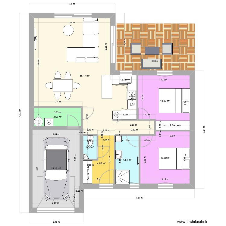 PLAN BATI 3J modifié. Plan de 8 pièces et 89 m2