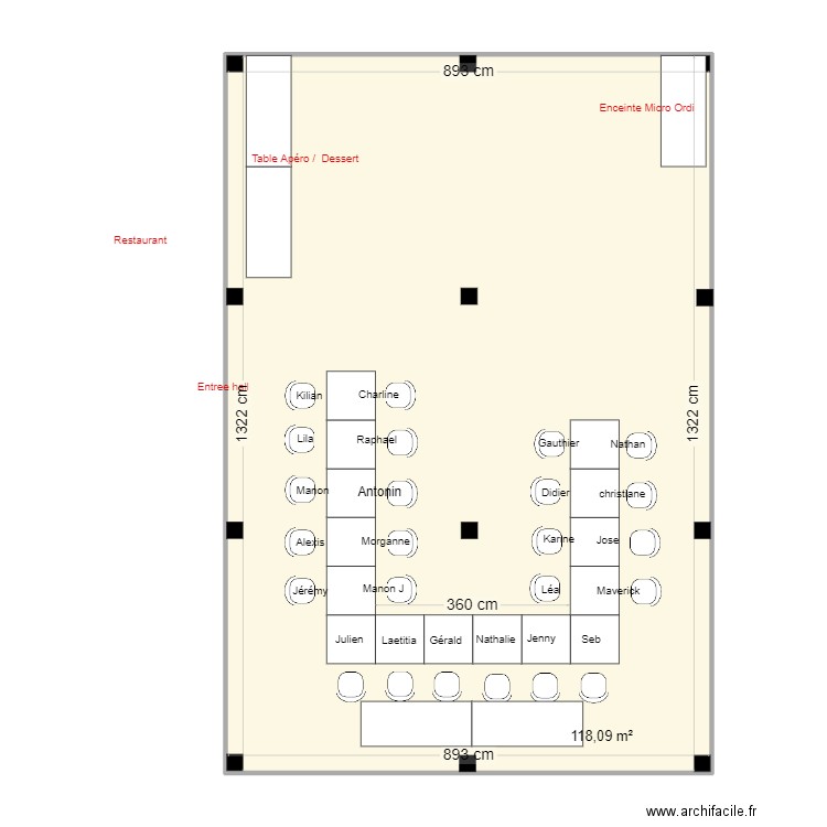 mariage. Plan de 1 pièce et 118 m2