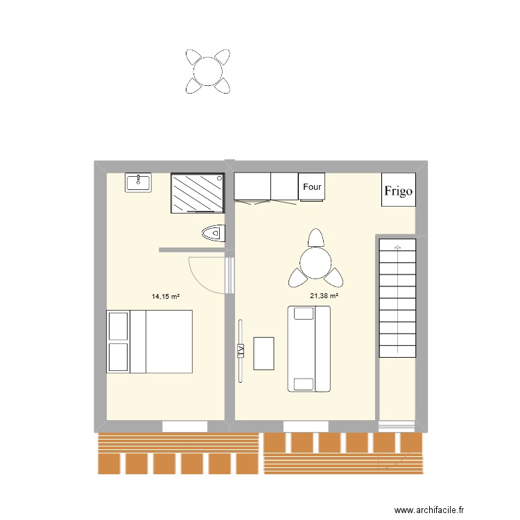 richelieu etage 1. Plan de 2 pièces et 36 m2