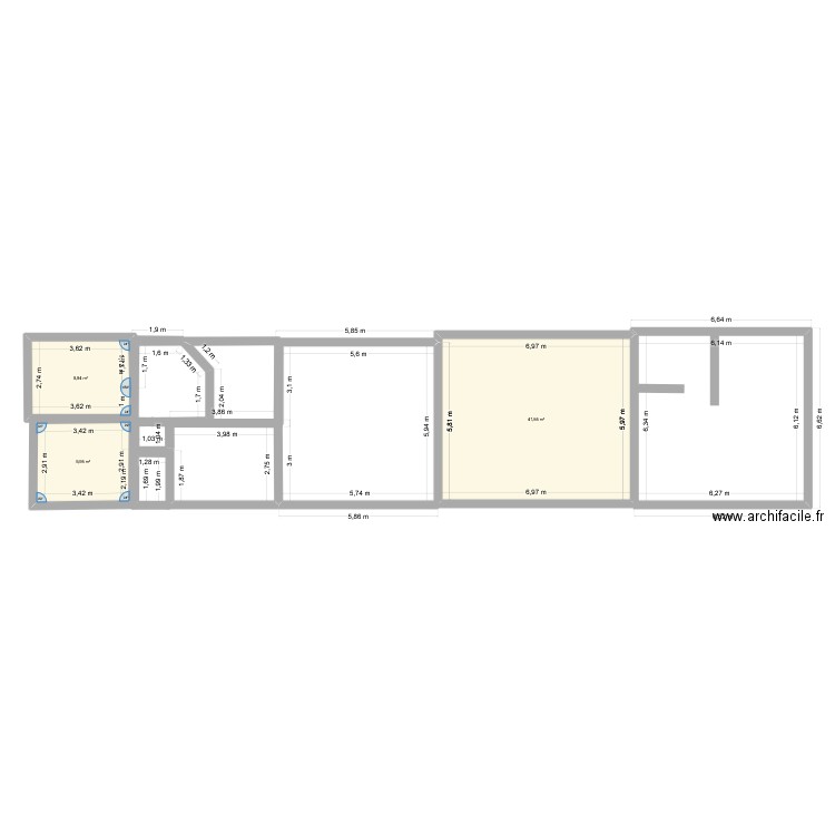 RDC V2. Plan de 3 pièces et 61 m2