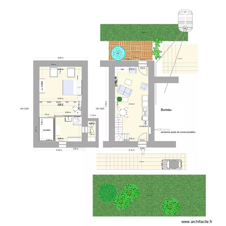 Loft plan masse bas et haut 1 meubl&eacute;. Plan de 