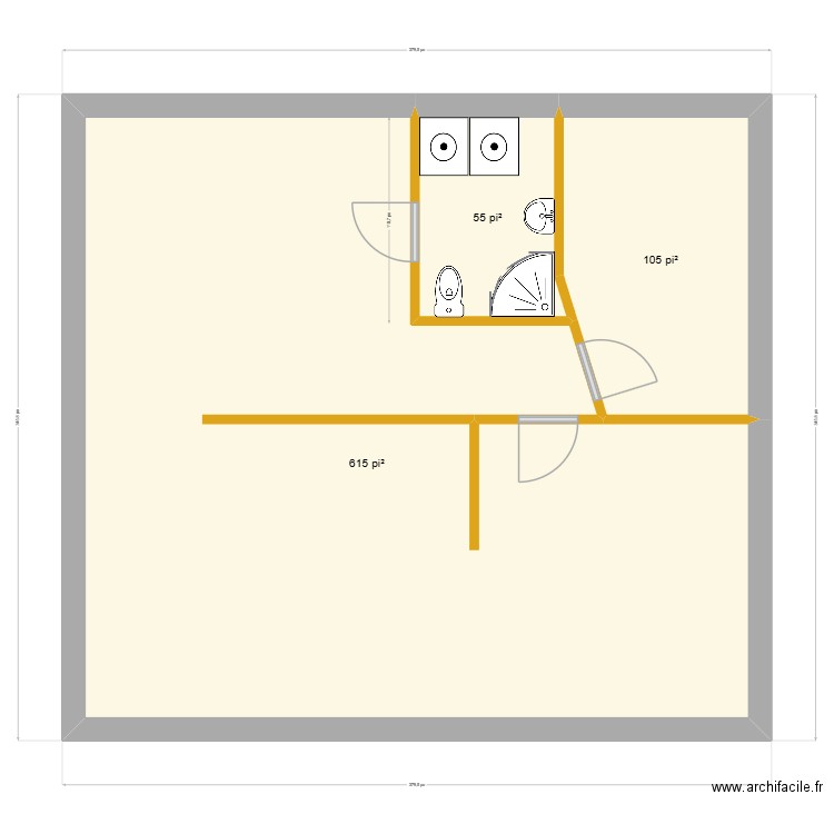 Amqui Salle de bain. Plan de 3 pièces et 72 m2
