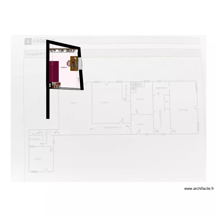 Long&egrave;re version 7. Plan de 2  et 11 m²