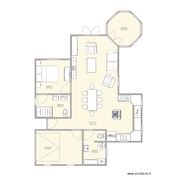 maison 1. Plan de 6 pièces et 78 m2