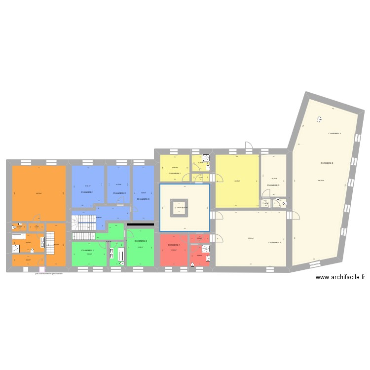 Mussy la ville niveau 1 version2. Plan de 27 pièces et 447 m2