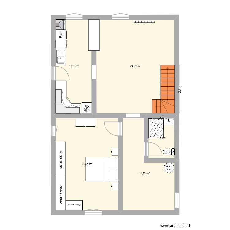 St Front. Plan de 5 pièces et 71 m2