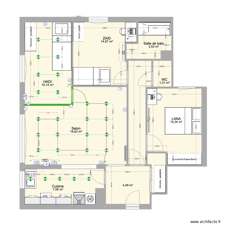 CHEZ LANA V3. Plan de 11 pièces et 72 m2