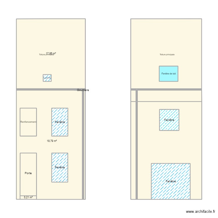 Plan façades arrière 44 Extension. Plan de 17 pièces et 100 m2