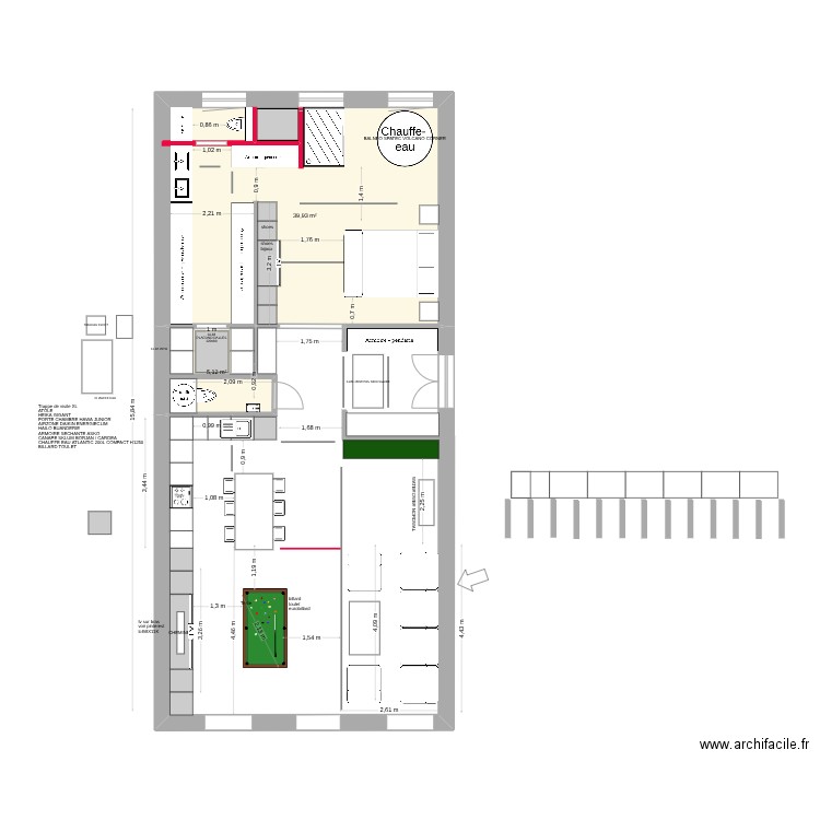 PLAN MERIMEE INVEST V8-6. Plan de 2 pièces et 45 m2