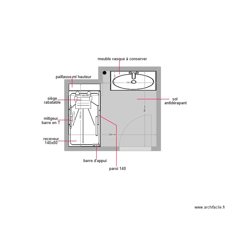 devaut. Plan de 1 pièce et 4 m2