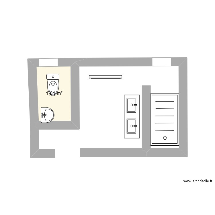 st germain. Plan de 1 pièce et 2 m2