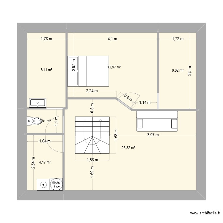 La Maison du Bonheur 2. Plan de 6 pièces et 54 m2
