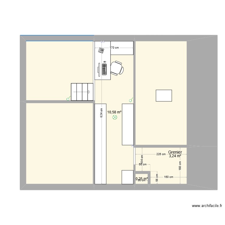 M1 Combles. Plan de 6 pièces et 45 m2