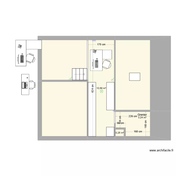 M1 Combles. Plan de 6  et 42 m²