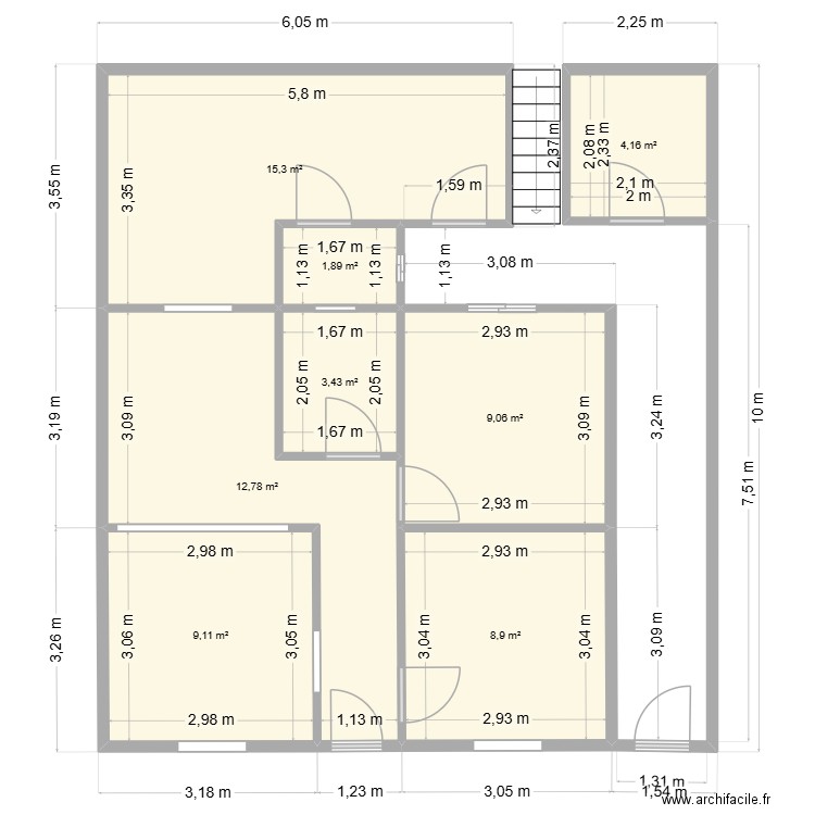 Rua Das Rosas. Plan de 8 pièces et 65 m2