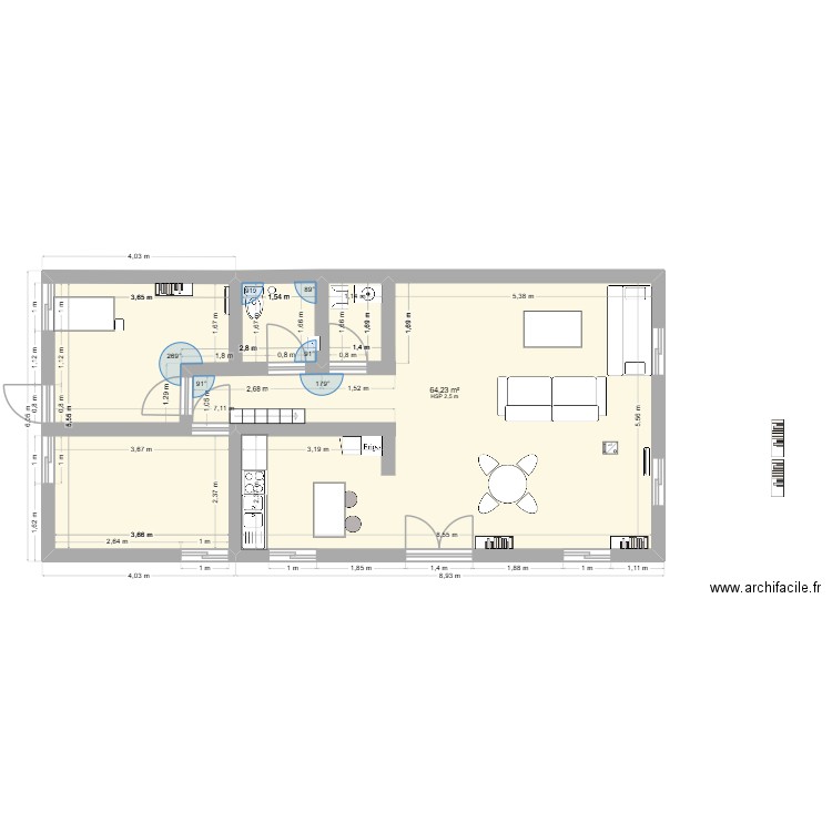 JNG_NGOYO_PNR. Plan de 1 pièce et 64 m2