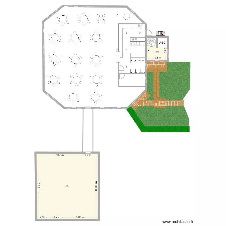 projet bureaux RP. Plan de 45  et 1536 m²