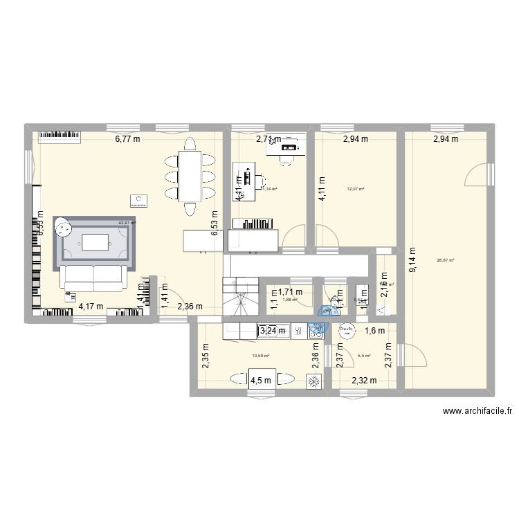 Gambaude. Plan de 10 pièces et 115 m2