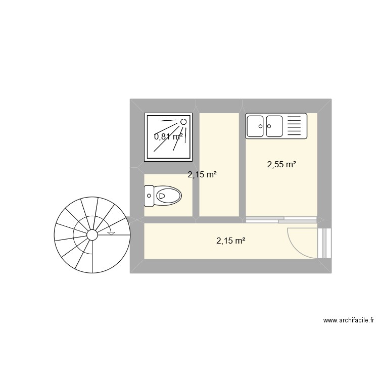 Salle d'eau 2. Plan de 4 pièces et 8 m2
