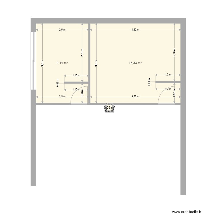 astrin / siege. Plan de 3 pièces et 26 m2