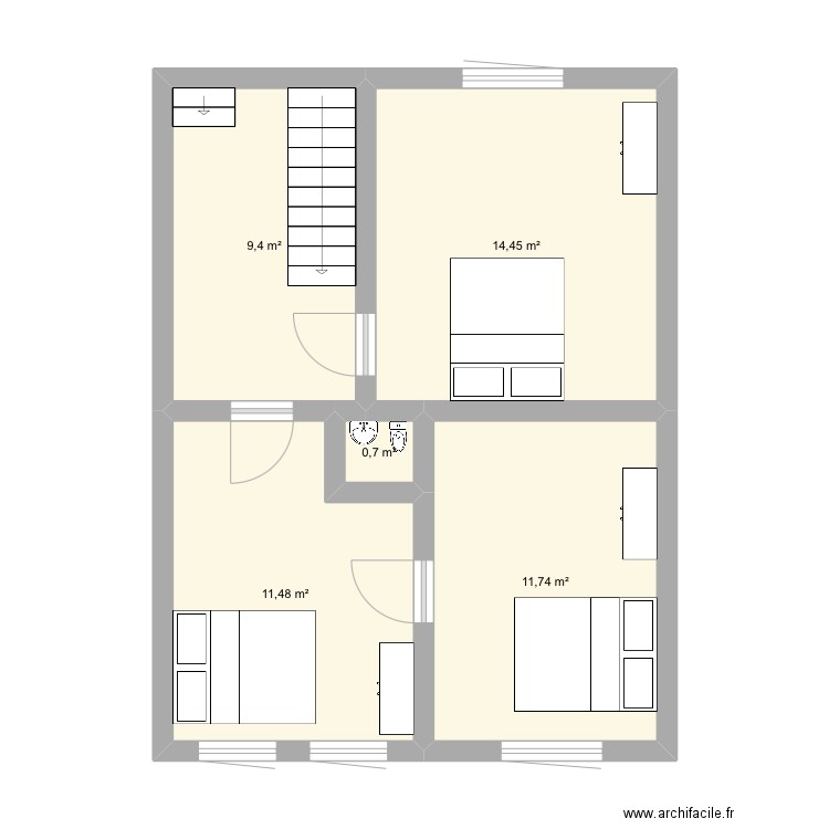 etage. Plan de 5 pièces et 48 m2