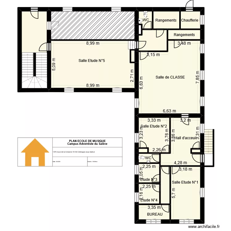 Ecole musique. Plan de 21  et 236 m²
