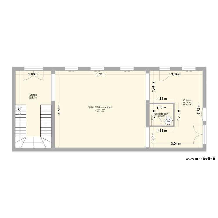 BERTHIER/VERON RDC. Plan de 4 pièces et 76 m2