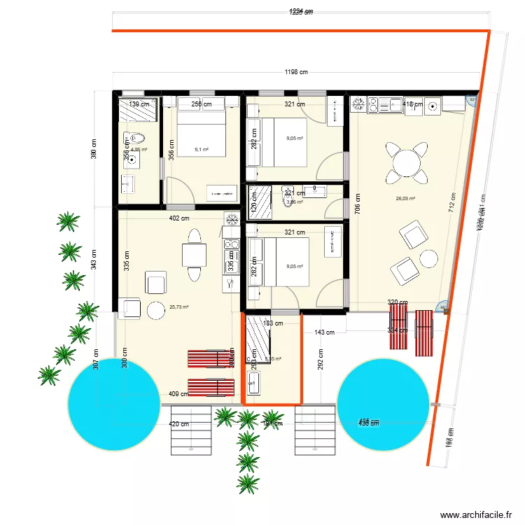 Popotte Bungalow 13/03 26. Plan de 8  et 93 m²