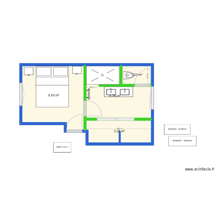 chambre Pat. Plan de 4 pièces et 19 m2